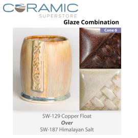 Copper Float SW-129 over Himalayan Salt SW-187 Stoneware Glaze Combination